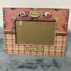 Sister Picture Frame Rosette Appliqué Cutie Pies Vtg Style Pink 5.5 x 3.5" Photo